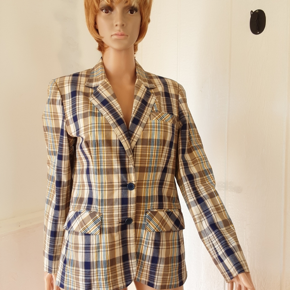 OBJECTIVES #379 Vtg Women's Blazer Jacket Size M Preowned Multicolor Plaid